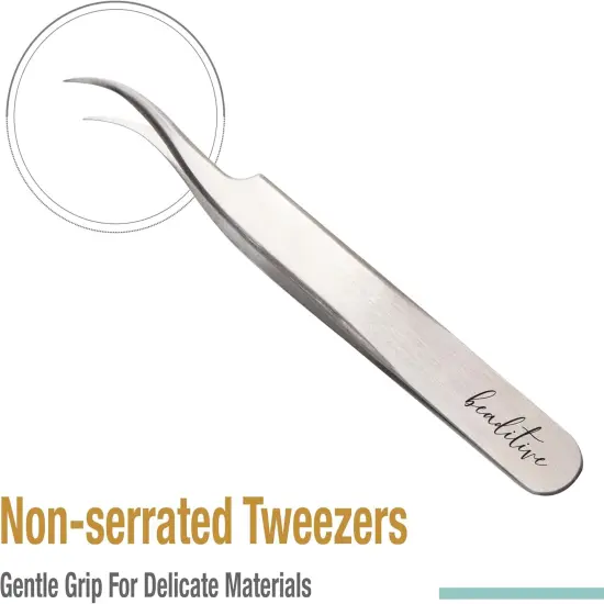 High Precision Curved Tip Tweezers - 4.5" Craft Tweezers for Sewing, Beading & DIY Crafts - Non-Serrated Jewelry Tweezer Set with Fine Curved Tips - Stainless Steel Hobby Tweezers {3}