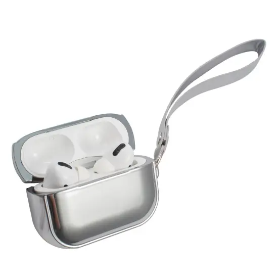 Insten Case For Airpods Pro, Soft TPU Glitter Plating Carrying Case with Hand Strap, Support Wireless Charging, Full Body Protective Skin Cover for Women Girls Men Boys, Silver {7}