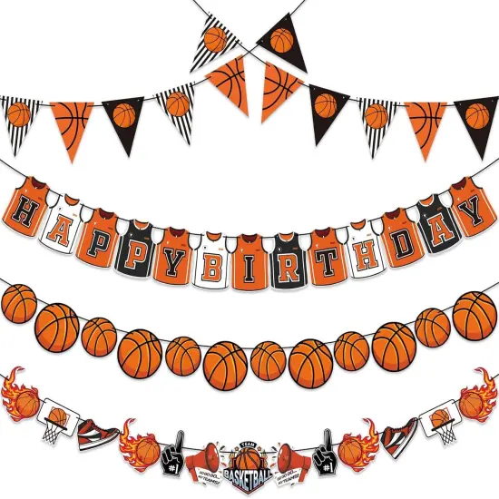 Basketball Happy Birthday Banners, Basketball Party Decorations, Basketball Garland Bunting, Basketball Theme Party Decorations, Birthday Photo Prop Pennant for Boys {1}