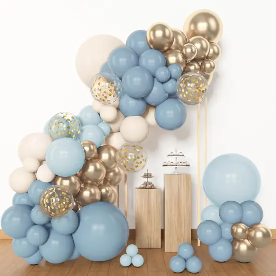 153pcs Dusty Blue Balloon Garland Arch Kit, Different Sizes 18 12 10 5 inch Blue White Sand Latex Metallic Confetti Gold Balloons {3}