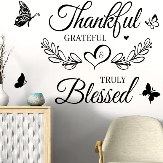 Inspirational Quote Wall Decor Thankful Grateful Blessed Wall Decal Quote Faith Vinyl Lettering Wall Stickers for Home Decor Living Room TV Background Home Decoration {2}