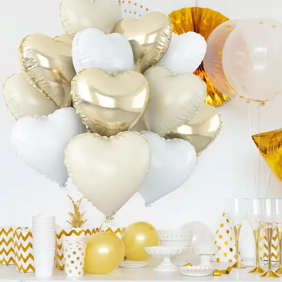 Cream White Heart Balloons,12Pcs Sand White Gold Heart Shaped Foil Balloons,18Inch Beige Helium Mylar Balloon for Boho Baby Shower Birthday Bridal Shower Wedding Party Decorations {5}
