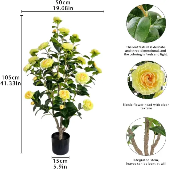 Artificial Camellia Tree 3.4ft Fake Trees pseudophyte (2, Yellow) {2}