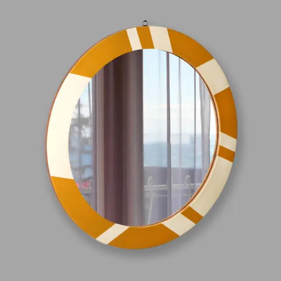 30" Decorative Round Golden & Ivory Wall Mirror {5}