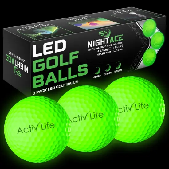 LED Golf Balls (3 Green) Best Glow in the Dark Golfer Gifts for Men and Women Night Golfing Unique Novelty Cool Birthday Dad Presents Light Up Fun Stuff Trick Gadgets {1}
