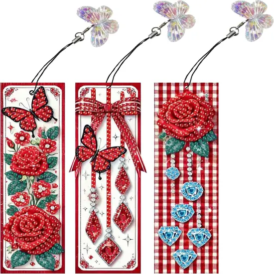3pcs Flower, Butterfly Diamond Painting Bookmark Kits for Adult {1}