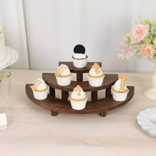 3 Semicircle Brown 3 Tier Wooden Cupcake Pedestals Dessert Display Stands {4}