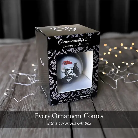 Edgar Allan Poe Spooky Christmas Portrait Glass Ornament, Black Horror Halloween Tree Decoration {2}