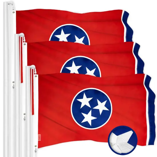G128 3 Pack: Tennessee TN State Flag | 2.5x4 Ft | ToughWeave Series Embroidered 300D Polyester | Embroidered Design, Indoor/Outdoor, Brass Grommets {1}