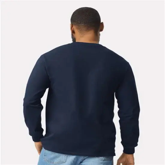 Gildan&reg; Ultra Cotton Long Sleeve Crewneck Pocket T-Shirt - 2410 Navy {7}