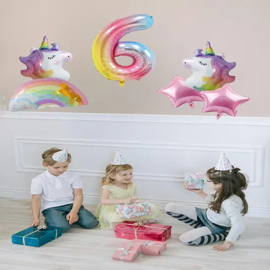 40 Inch Digital Crown Foil Number Balloons Gradient Color Digital Balloon Birthday Party Decoration Balloon,Unicorn Rainbow Birthday Balloons for Girls, 6th Birthday Party Supplies {5}