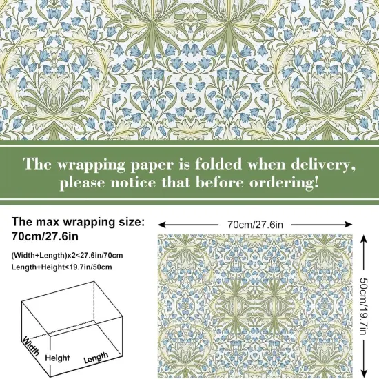 12 Sheets William Morris Floral Wrapping Paper -Not Roll- Greenery Gift Wrap Paper Folded Flat Art Paper for DIY Crafts Wedding Birthday Baby Shower, 19.7 x 27.6 Inch {2}