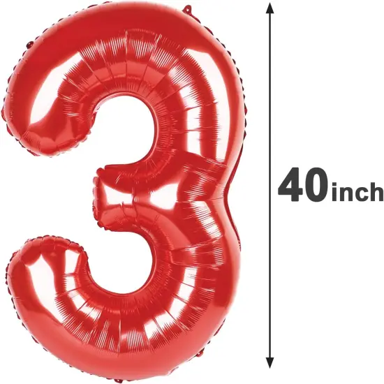 Number Balloon 40 Inch Red 3 Balloon, Mylar Foil Number 3 Balloon Red, Three 3rd 3 13 23 31 32 33 38 Birthday Party Graduations Anniversary Decorations {2}