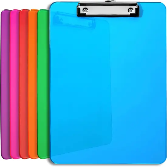 Plastic Clipboards with Low Profile Clip Set of 6-12.5 x 9 Inch Multi Color Plastic Clipboards Bulk - Clear Clipboards Bulk Classroom Holds 100 Sheets, Acrylic Clipboard Clear 6 Pack {1}
