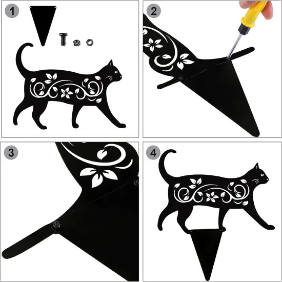 4 Pack Black Cat Silhouette Cute Metal Cat Garden Statues {2}