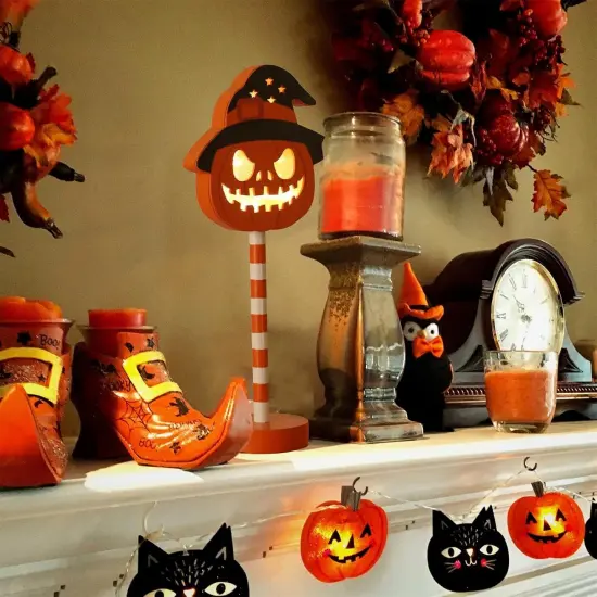 2pcs Standing Lighted Pumpkin Jack-o'-Lantern {5}