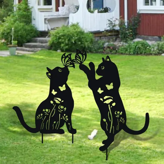 Metal Cat Decor for Outside - 2 Pack Garden Stakes Decorative {6}