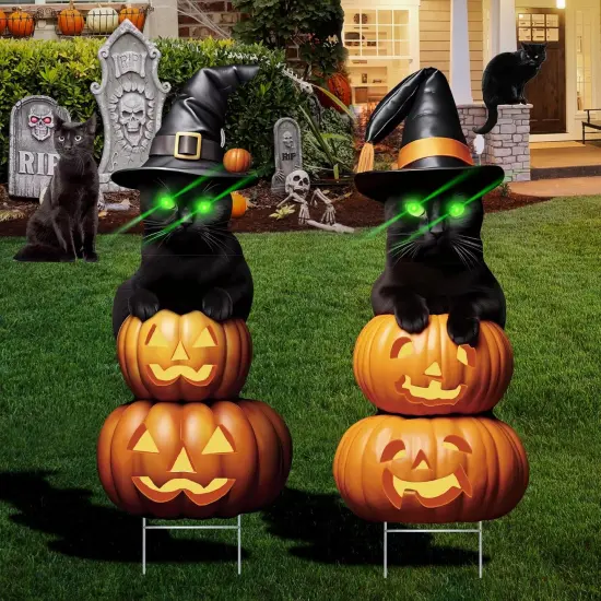 2Pcs 4.0FT Black Cat Halloween Decorations Outdoor- Plastic Yard Signs With Stakes {4}