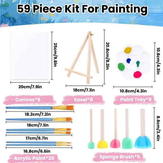 59 Pack Canvas with Easel Set Mini Painting Kit {3}