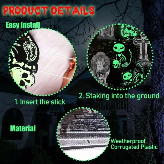 8PCS Halloween Decorations Outdoor, 4pcs Glow in the Dark Black Cat 4pcs Graveyard Tombstones Signs {3}