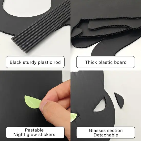 4Pcs Black Cat Yard Sign With Stakes Scary Cat Silhouette &Glow In Dark Eyes {2}