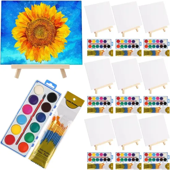 10 Set Canvas Boards with Easel for Painting Kit {1}