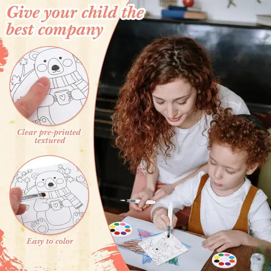 12 Set Pre Drawn Canvas Kit to Paint and DIY Sip Kit Cute Pre Printed Canva with Paints and Brushes Multicolor {5}