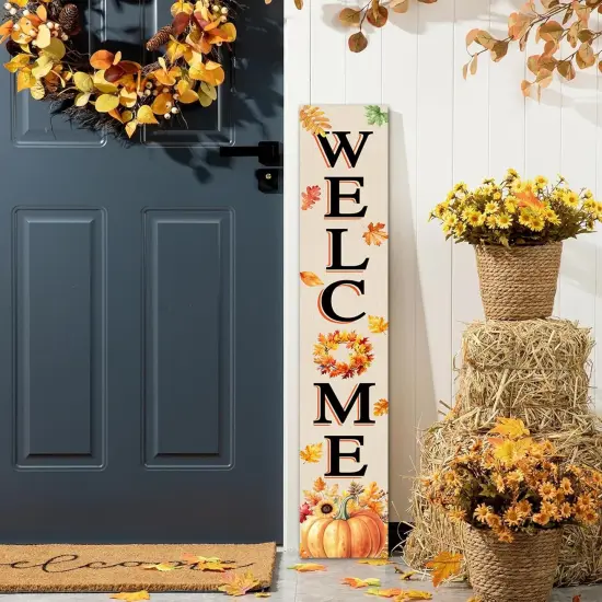 Farmhouse Autumn Wooden Welcome Sign (Natural) {4}