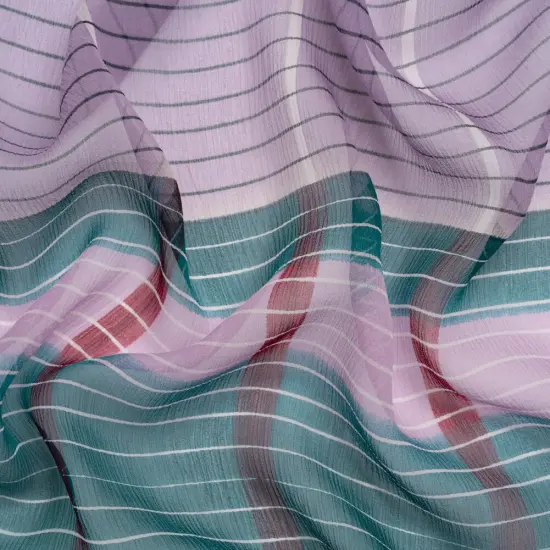 1 Panel Teal, Lavender and Burgundy Geometric Striped Crinkled Silk Chiffon Lightweight 54 Inch Width {1}