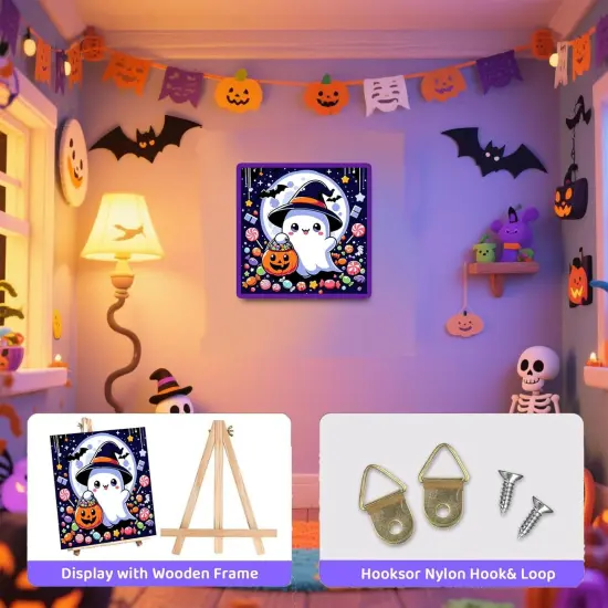 Halloween Ghost Paint by Numbers Kit with Frame and Wooden Easel - 8x8 Inch {3}