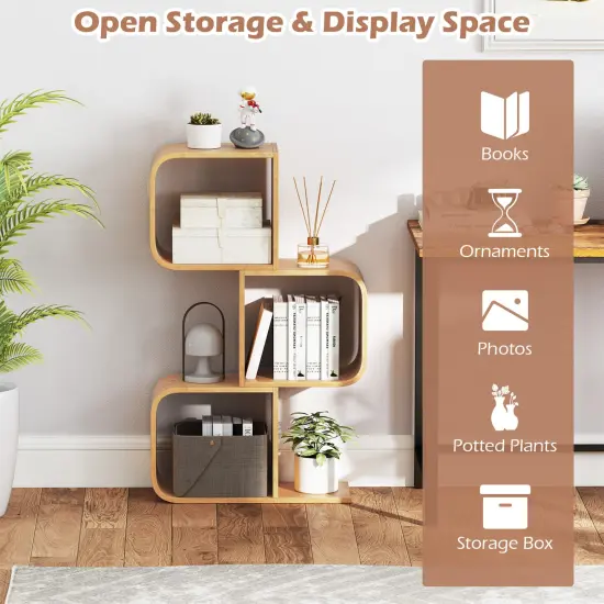 Costway 1/2 PCS 2 Tier S-Shaped Bookcase with 2 Open Cubes Geometric Corner Display Shelf {5}