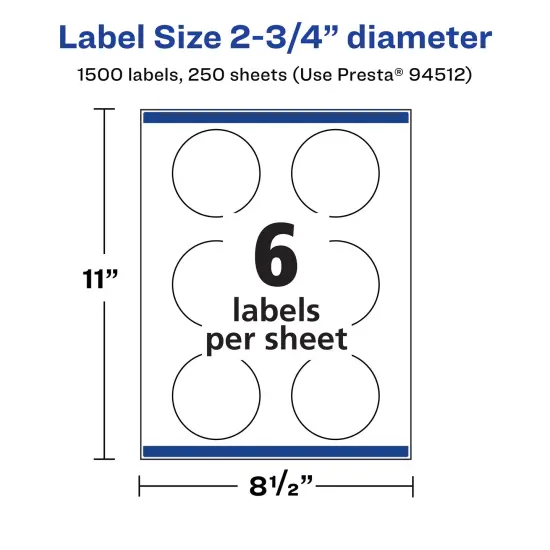 Avery Matte White Round Labels, 2.75" diameter {5}