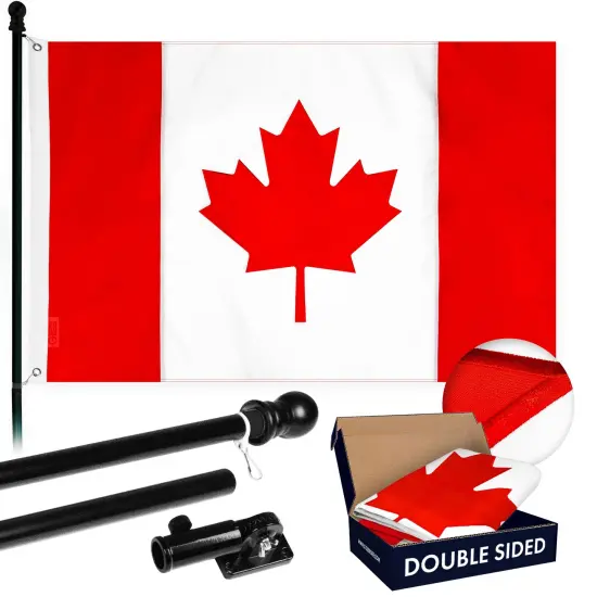 G128 - 6 Feet Tangle Free Spinning Flagpole (Black) Canada Double Sided Brass Grommets Embroidered 3x5 ft (Flag Included) Aluminum Flag Pole {1}
