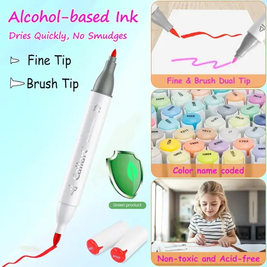 61 Colors Brush & Fine Permanent Alcohol Markers {1}