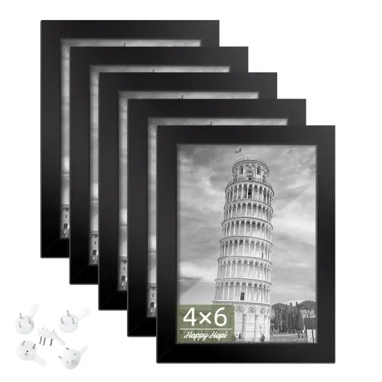 4x6 Picture Frame Set of 5, Photo Frames for 4x6 Pictures Wall Gallery Black 4x6 Frames Tabletop or Wall Mount Display for Prints, Photos, Paintings, Landscape and Kids Artwork (Black) {1}