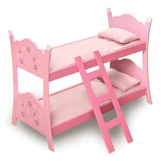 Badger Basket Blossoms and Butterflies Doll Bunk Bed with Ladder and Bedding - Pink {1}