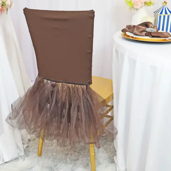 1 Piece Chocolate Luxe Spandex Chiavari Chair Cover with Flowing Ballerina Skirt {2}