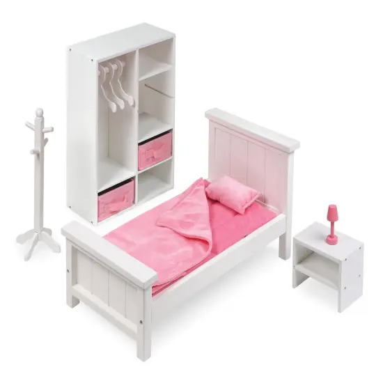 Badger Basket Bedroom Furniture Set for 18 inch Dolls - White/Pink {1}