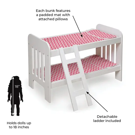 Badger Basket Doll Bunk Bed with Bedding and Ladder - White/Pink/Chevron {3}