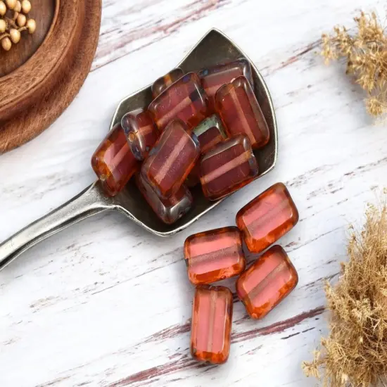 *24* 12x8mm Milky Pink Picasso Table Cut Rectangle Beads {3}