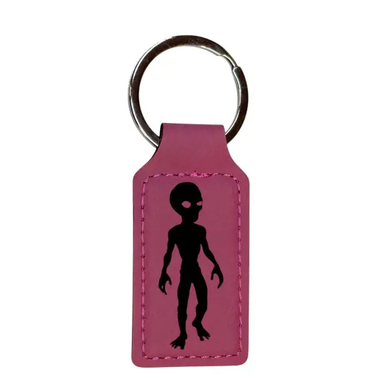 Keychain - Rectangle - Alien - Leather 3" x 1 3/4" Pink/Black {1}