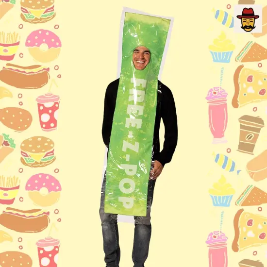 Adults Green Free-Z-Pop Ice Costume Hooded Foam Tunic Open Face Funny Halloween Party Outfit {2}