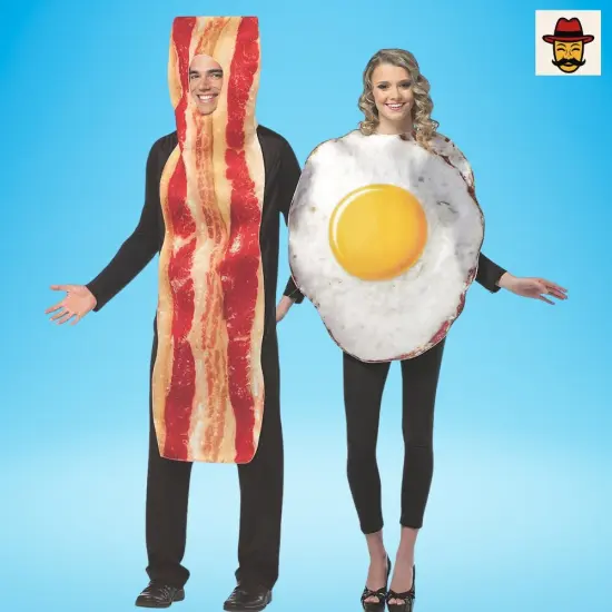 Bacon Slice and Fried Eggs Couples Costume Set Food Tunics Funny Breakfast Halloween Outfit {3}
