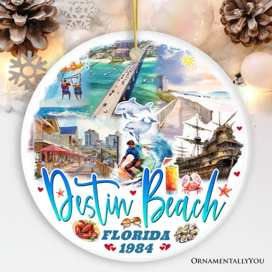 Destin Beach Florida Coastal Vacation Paradise Christmas Ornament, Emerald Coast Souvenir {5}