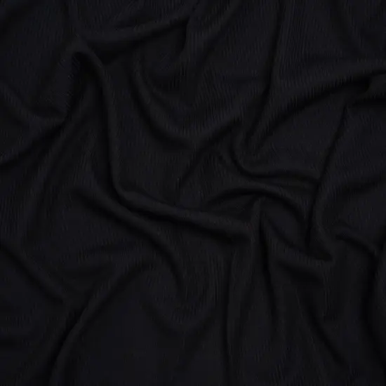 1 Yard Black Stretch Rayon 2x2 Rib Knit 45" Width Designer Deadstock Fabric {1}