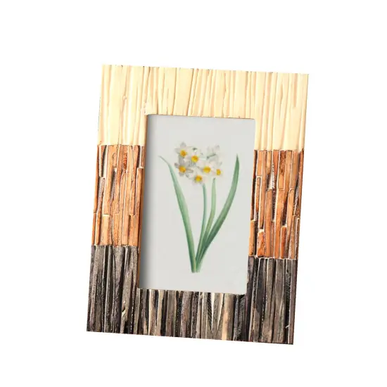 White/Grey/Antique Dyed Ribbed Bone Inlaid Frame &ndash; Fits 4"x6" Photo {2}