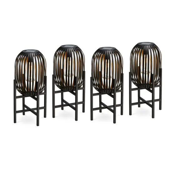 Set of 2/4 Black Metal Stripes Solar Powered Edison Bulb Outdoor Lantern with Stand {1}
