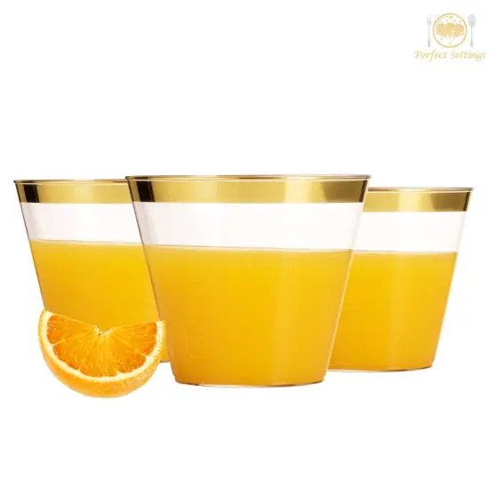 110 Pack 9 oz Gold 1 Line Clear Plastic Disposable Cups {2}