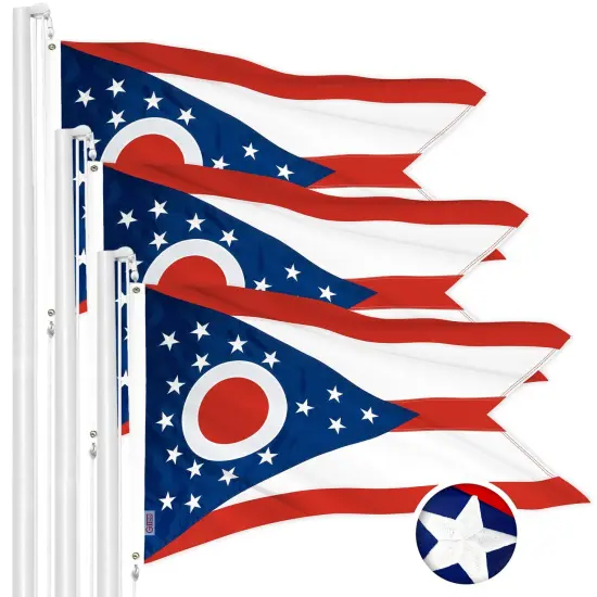 G128 3 Pack: Ohio OH State Flag | 2.5x4 Ft | ToughWeave Series Embroidered 300D Polyester | Embroidered Design, Indoor/Outdoor, Brass Grommets {1}