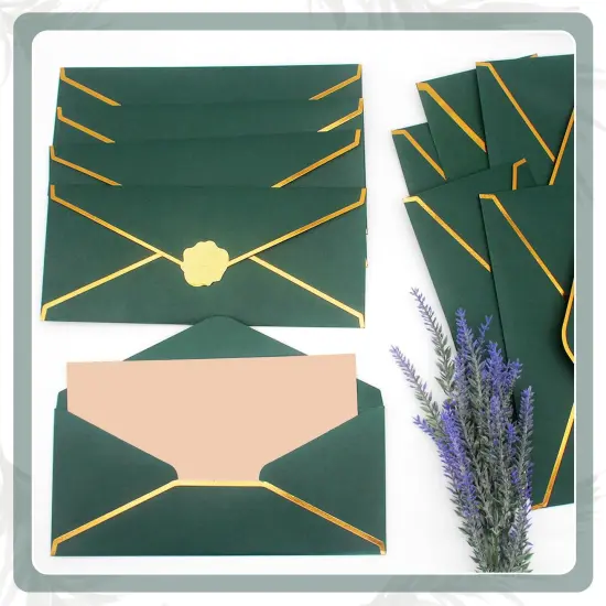 Business Envelopes with V-Flap,Gold Border 30 Pack #10 Envelopes Made of 150gsm Paper, Standard Envelopes with Gold Stickers for Office, Checks, Letter Mailing,9.45 x 4.13 Inches (Christmas Green) {4}